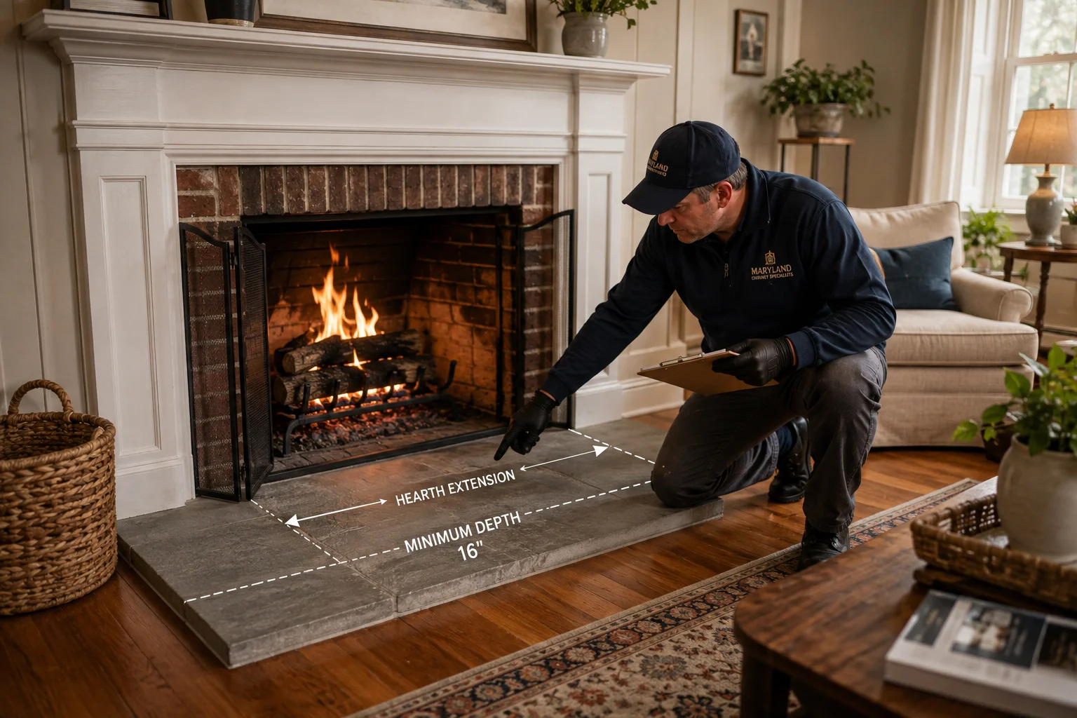 Fireplace hearth extension inspection